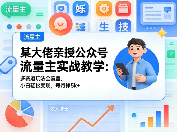 某大佬亲授公众号流量主实战教学：多赛道玩法全覆盖，小白轻松变现，每月多挣5k+|无忧资源社