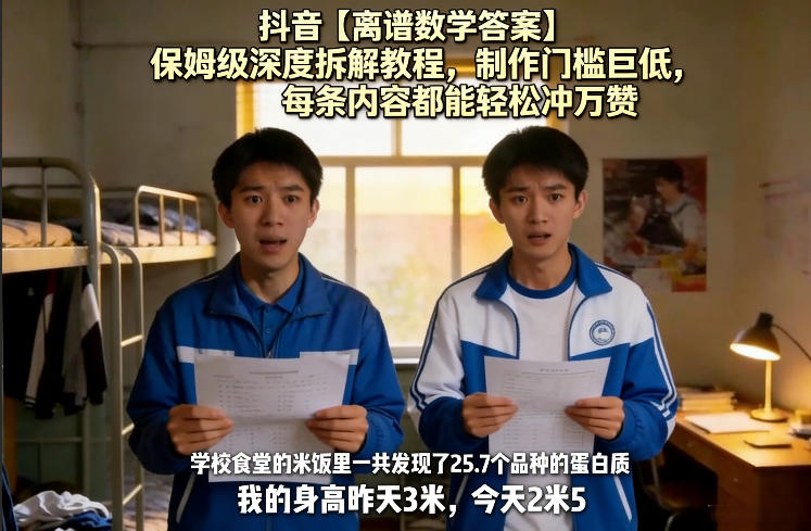 抖音【离谱数学答案】保姆级深度拆解教程，制作门槛巨低，每条内容都能轻松冲万赞，附详细步骤|无忧资源社