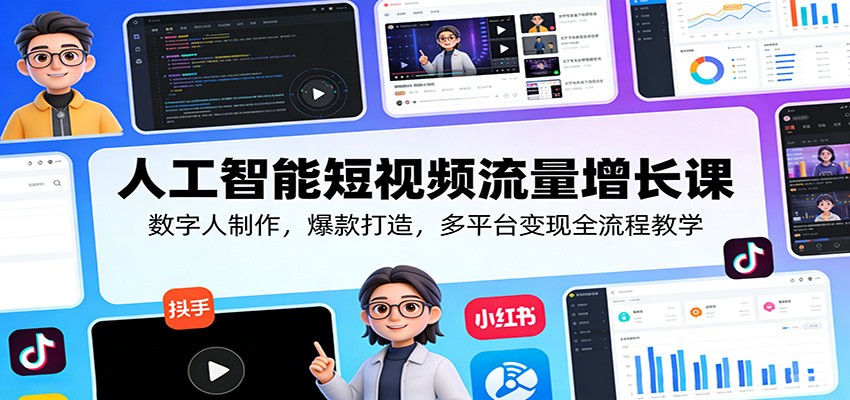 人工智能短视频流量增长课：数字人制作，爆款打造，多平台变现全流程教学|无忧资源社