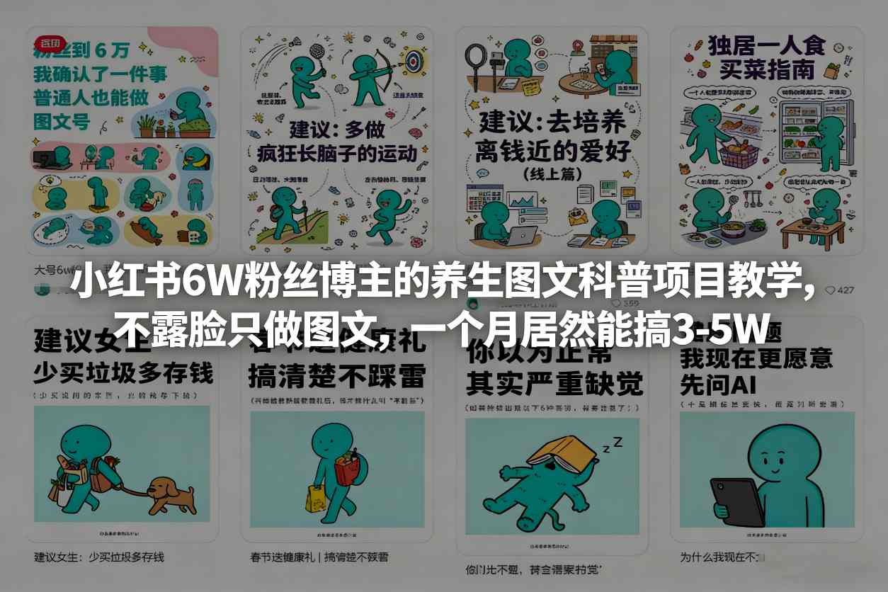 小红书6W粉丝博主的养生图文科普项目教学，不露脸只做图文，一个月居然能搞3-5W|无忧资源社
