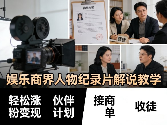 娱乐商界人物纪录片解说教学，轻松涨粉变现，伙伴计划，接商单，收徒等|无忧资源社