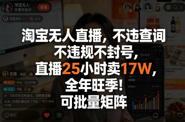 淘宝无人直播，不违规不封号，直播25小时卖17W，全年旺季！可批量矩阵【揭秘】|无忧资源社