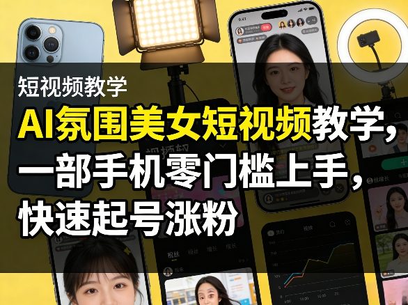 AI氛围美女短视频教学，一部手机零门槛上手，快速起号涨粉|无忧资源社