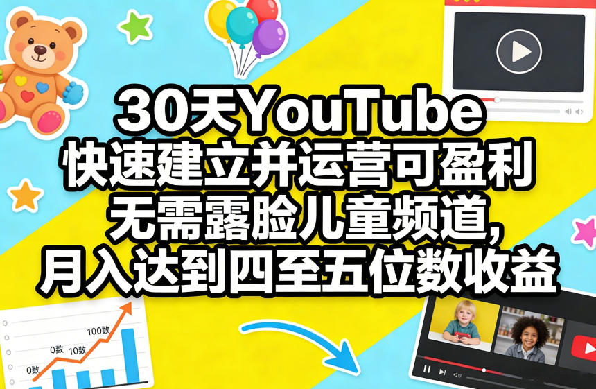 30天YouTube快速建立并运营可盈利无需露脸儿童频道，月入达到四至五位数收益|无忧资源社