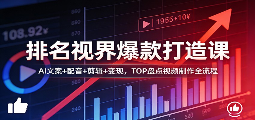 排名视界爆款打造课：AI文案+配音+剪辑+变现，TOP盘点视频制作全流程|无忧资源社
