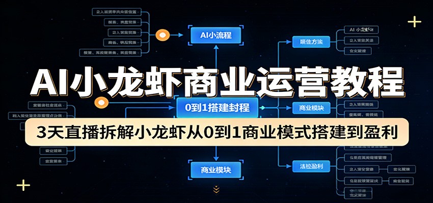 AI小龙虾商业运营教程：3天直播拆解小龙虾从0到1商业模式搭建到盈利|无忧资源社