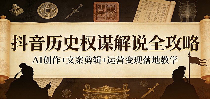 抖音历史权谋解说全攻略：AI创作+文案剪辑+运营变现落地教学|无忧资源社