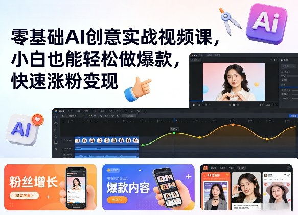 零基础AI创意实战视频课，小白也能轻松做爆款，快速涨粉变现|无忧资源社