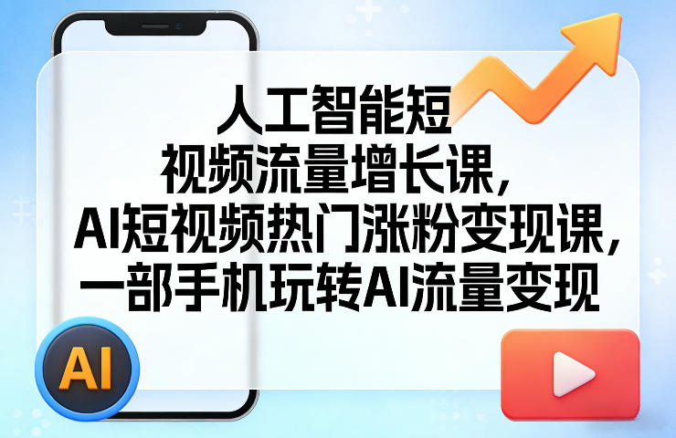 人工智能短视频流量增长课，AI短视频热门涨粉变现课，一部手机玩转AI流量变现|无忧资源社