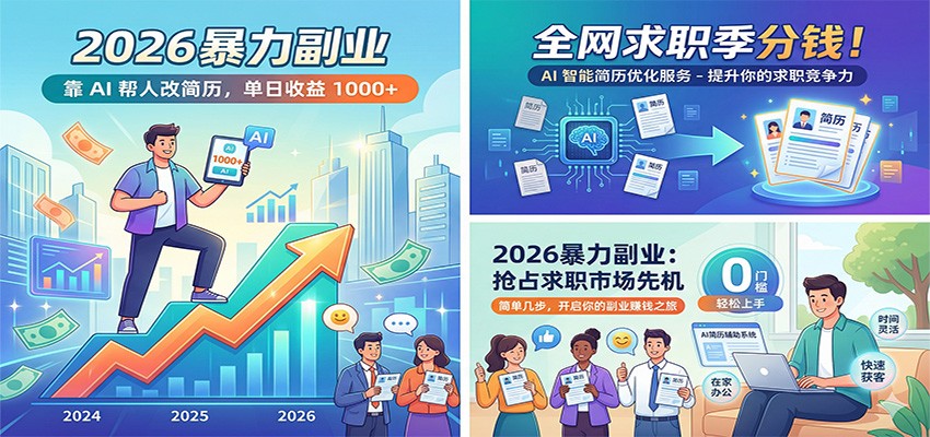 2026暴力副业：靠AI帮人改简历，单日收益1000+，全网求职季分钱|无忧资源社