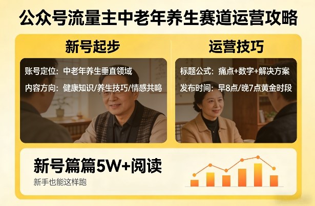 公众号流量主中老年养生赛道，新号篇篇5W+阅读，新手也能这样跑|无忧资源社
