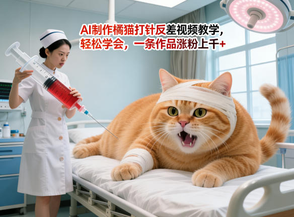 AI制作橘猫打针反差视频教学，轻松学会，一条作品涨粉上千+|无忧资源社