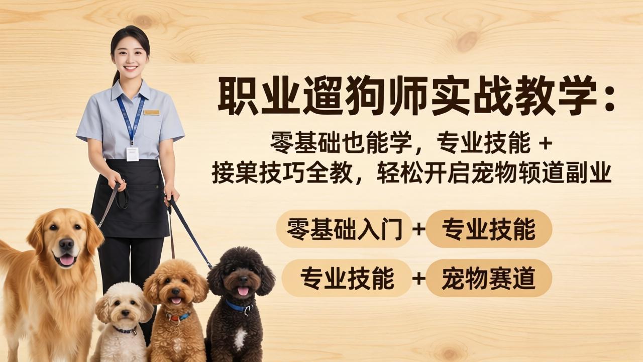 （18115期）职业遛狗师实战教学：零基础也能学，专业技能 + 接单技巧全教，轻松开启宠物赛道副业|无忧资源社