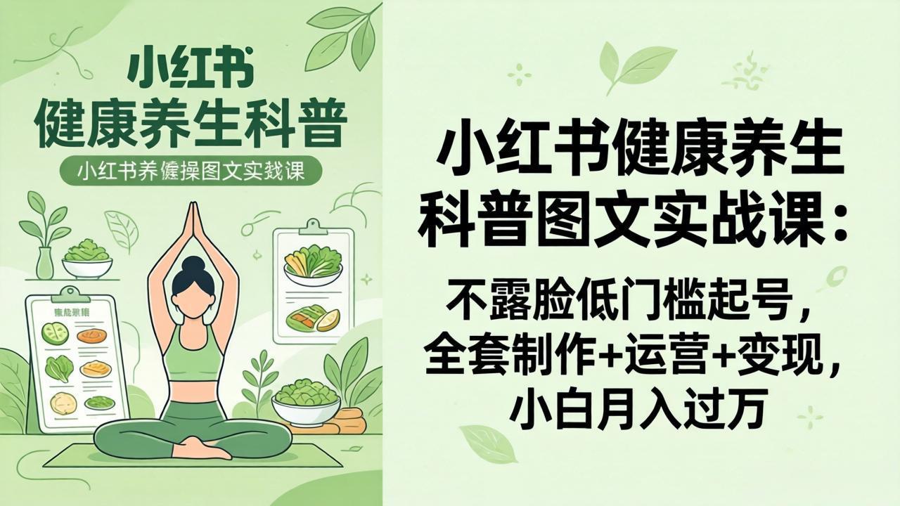 （18033期）2026小红书健康养生科普图文实战课：不露脸低门槛起号，全套制作+运营+变现，小白月入过万|无忧资源社