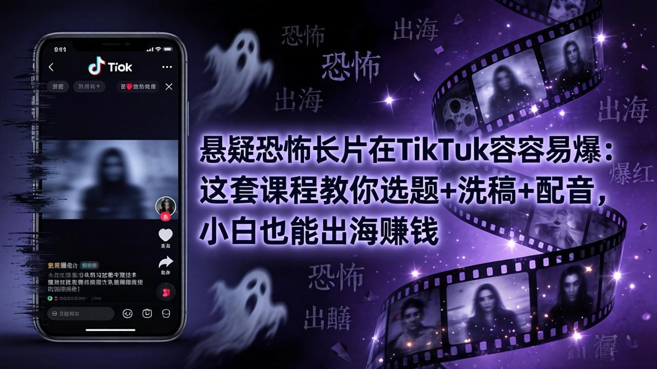 （18220期）悬疑恐怖长片在TikTok最容易爆：这套课程教你选题+洗稿+配音，小白也能出海赚钱|无忧资源社
