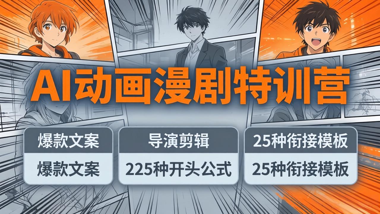 （17917期）AI动画漫剧特训营：爆款文案+导演剪辑：225种开头公式+25种衔接模板，两小时剪电影级大片|无忧资源社