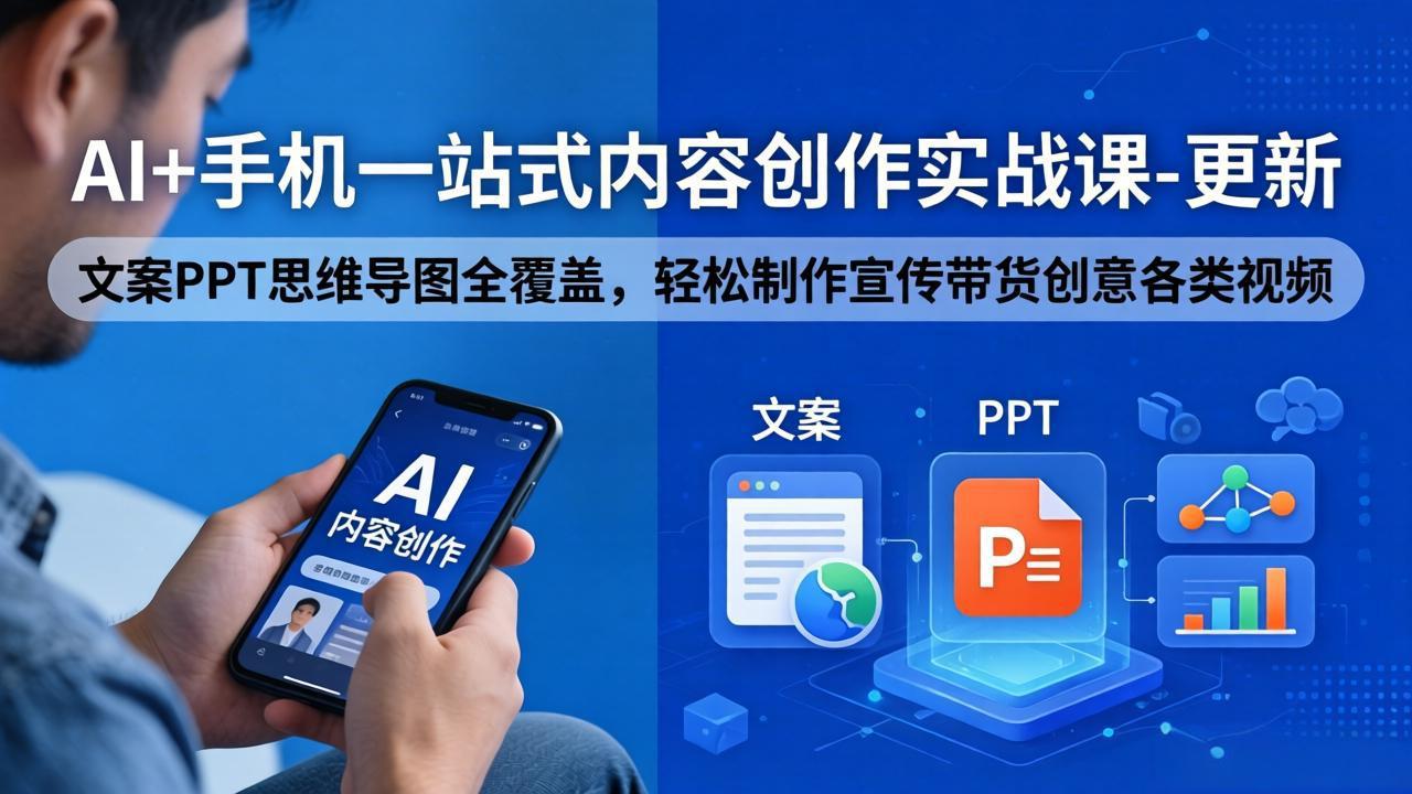（18204期）AI+手机一站式内容创作实战课-更新，文案PPT思维导图全覆盖，轻松制作宣传带货创意各类视频|无忧资源社