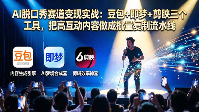（17990期）AI脱口秀赛道变现实战：豆包+即梦+剪映三个工具，把高互动内容做成批量复制流水线|无忧资源社