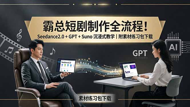 （18153期）霸总短剧制作全流程！Seedance2.0 + GPT + Suno 沉浸式教学｜附素材练习包下载|无忧资源社