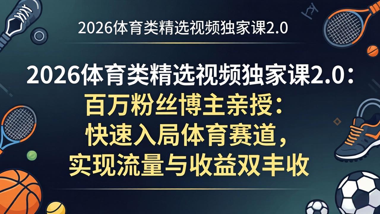 （17991期）2026体育类精选视频独家课2.0：百万粉丝博主亲授：快速入局体育赛道，实现流量与收益双丰收|无忧资源社