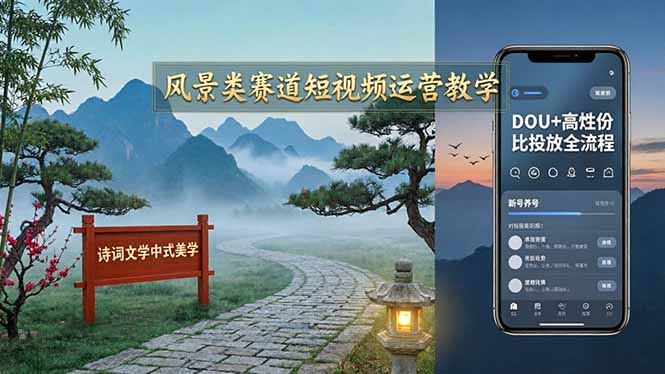 （17992期）风景类赛道短视频运营教学：诗词文学中式美学，新号养号对标账号定位，DOU+高性价比投放全流程|无忧资源社