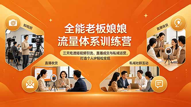 （18187期）全能老板娘流量体系训练营，三天吃透短视频引流、直播成交与私域运营，打造个人IP轻松变现|无忧资源社