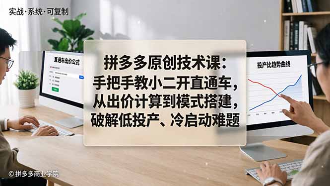 （18159期）拼多多原创技术课：手把手教小二开直通车，从出价计算到模式搭建，破解低投产、冷启动难题|无忧资源社