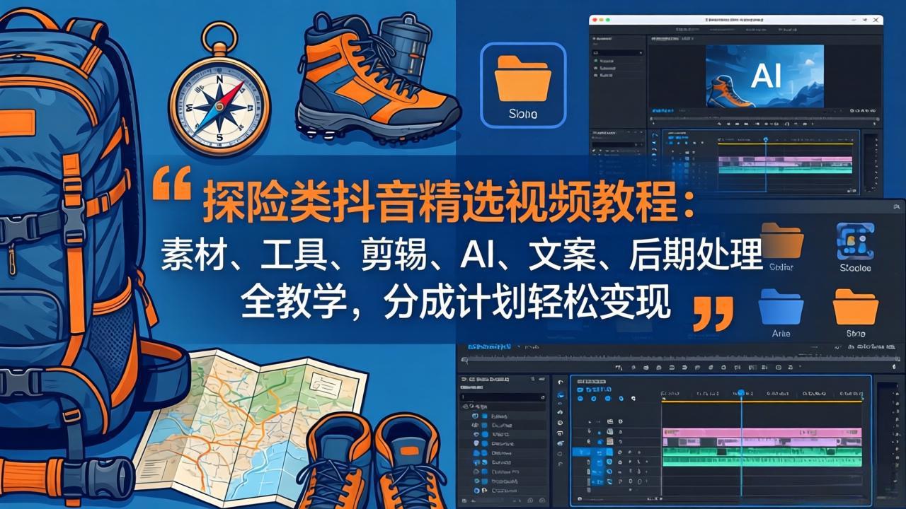 （17994期）探险类抖音精选视频教程：素材、工具、剪辑、AI、文案、后期处理全教学，分成计划轻松变现|无忧资源社