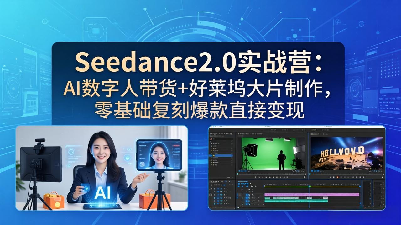 （18238期）Seedance2.0实战营：AI数字人带货+好莱坞大片制作，零基础复刻爆款直接变现|无忧资源社