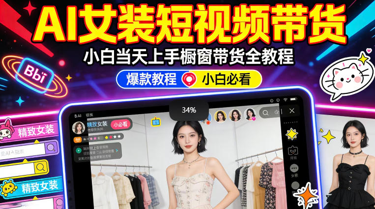 AI女装短视频橱窗带货：小白零门槛当天上手，高佣金爆款轻松賺！|无忧资源社