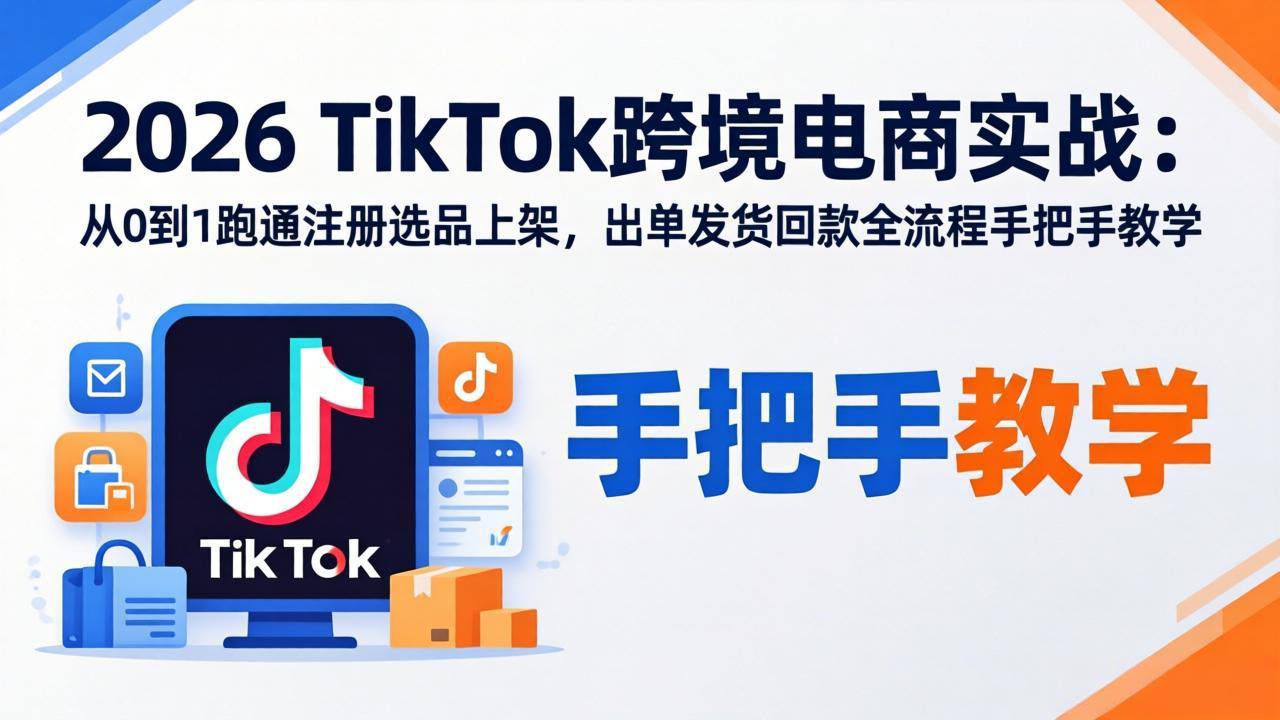（17850期）2026TikTok跨境电商实战：从0到1跑通注册选品上架，出单发货回款全流程手把手教学|无忧资源社