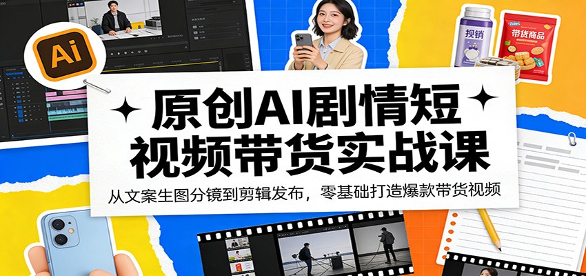原创AI剧情短视频带货实战课：从文案生图分镜到剪辑发布，零基础打造爆款带货视频|无忧资源社
