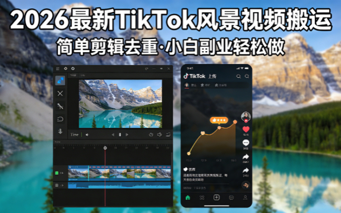 (18001期)2026最新TikTok风景视频搬运简单剪辑去重小白副业月入 8000|无忧资源社