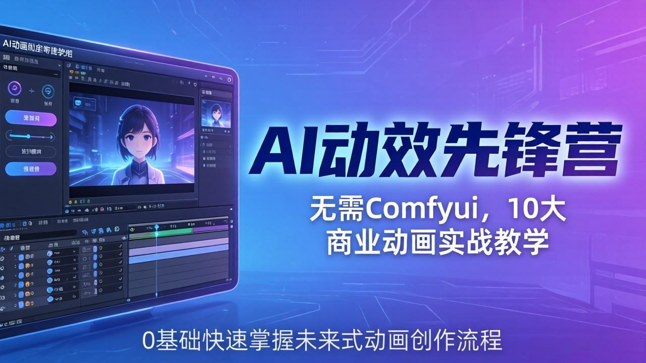 （18077期）AI 动效先锋营：无需Comfyui，10大商业动画实战教学，0基础快速掌握未来式动画创作流程|无忧资源社
