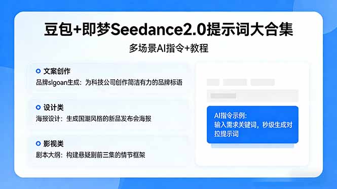 （17935期）豆包+即梦Seedance2.0提示词大合集：多场景AI指令+教程，解锁文案、设计、影视高效创作|无忧资源社