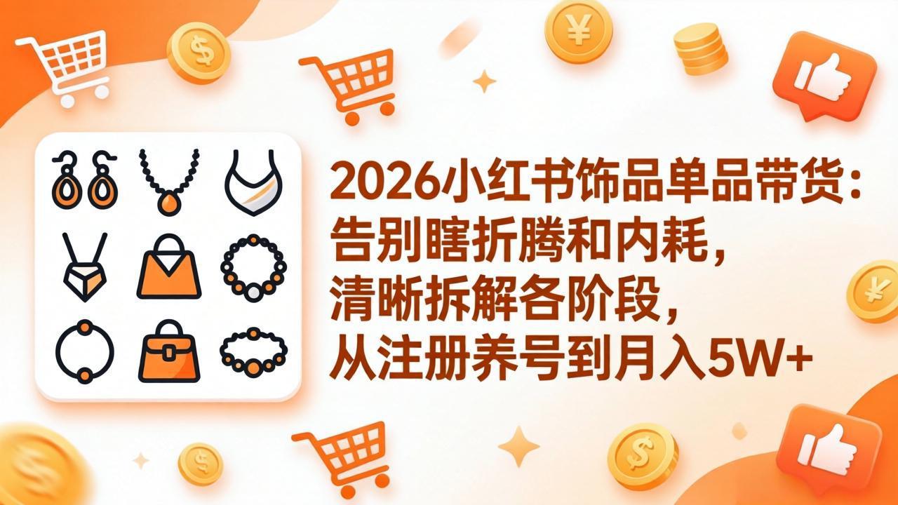 （17861期）2026小红书饰品单品带货：告别瞎折腾和内耗，清晰拆解各阶段，从注册养号到月入5W+|无忧资源社