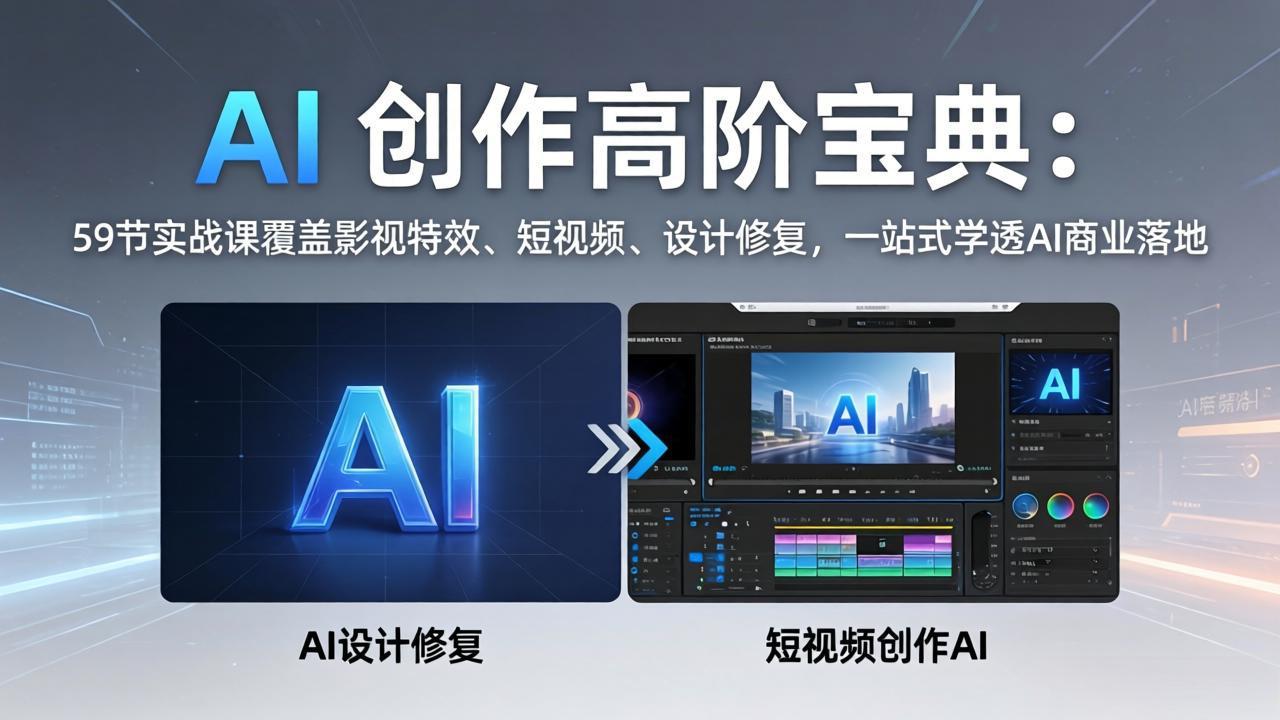 （17887期）AI 创作高阶宝典：59节实战课覆盖影视特效、短视频、设计修复，一站式学透AI商业落地|无忧资源社