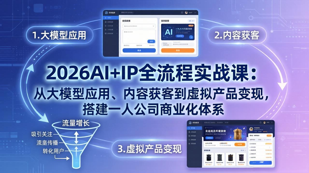 （17863期）2026AI+IP全流程实战课：从大模型应用、内容获客到虚拟产品变现，搭建一人公司商业化体系|无忧资源社