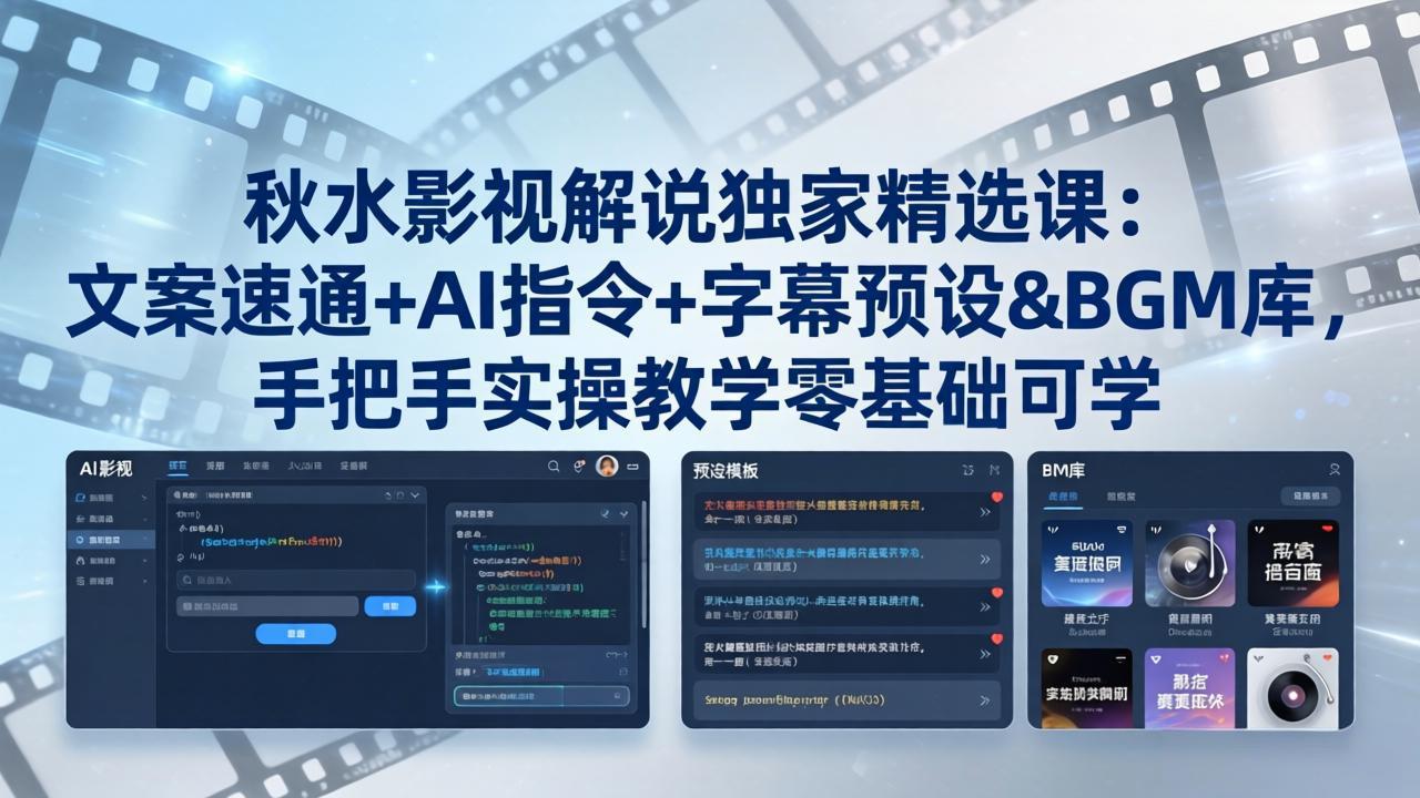 （18080期）秋水影视解说独家精选课：文案速通+AI指令+字幕预设+BGM库，手把手实操教学零基础可学|无忧资源社