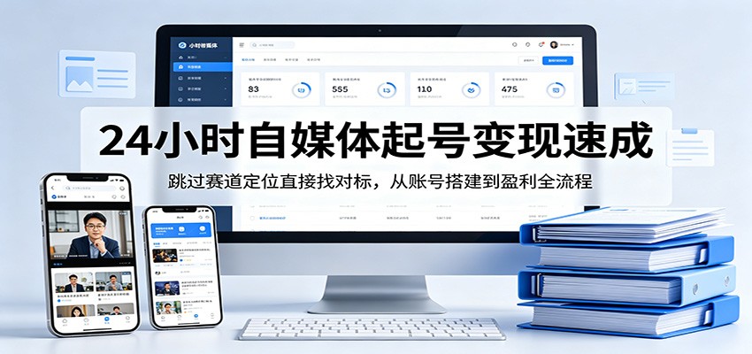 24小时自媒体起号变现速成，跳过赛道定位直接找对标，从账号搭建到盈利全流程|无忧资源社