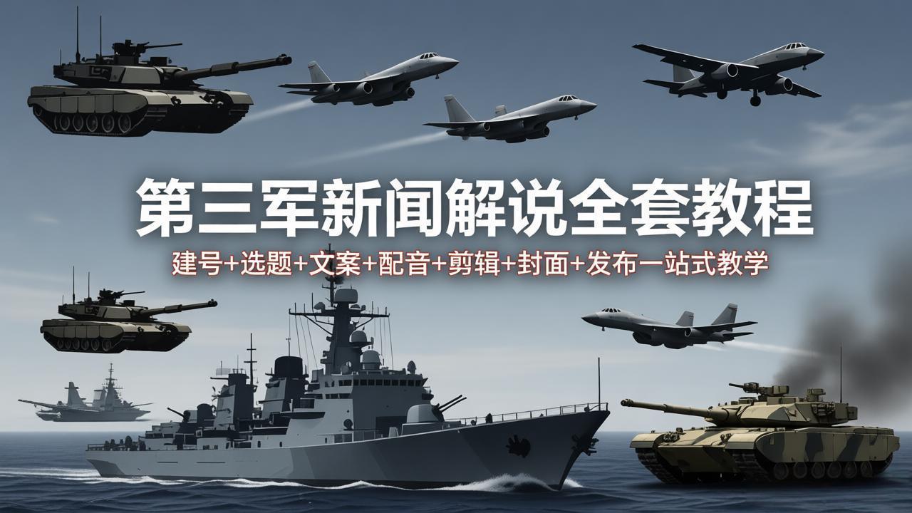 （18081期）第三军迷新闻解说全套教程：建号+选题+文案+配音+剪辑+封面+发布一站式教学|无忧资源社