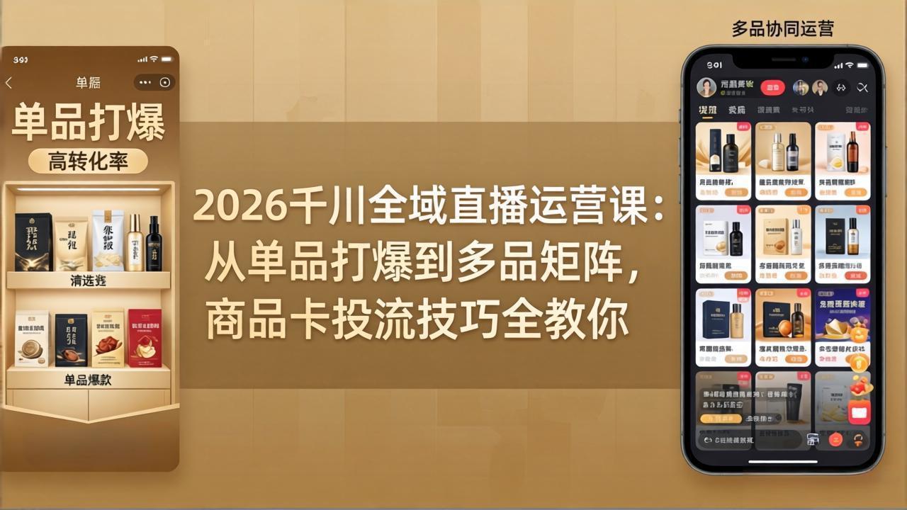 （18028期）2026千川全域直播运营课：从单品打爆到多品矩阵，商品卡投流技巧全教你|无忧资源社