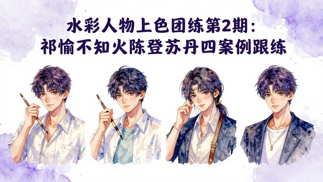 （17954期）水彩人物上色团练第2期：祁煜不知火陈登苏丹四案例跟练，手把手提升绘画能力|无忧资源社