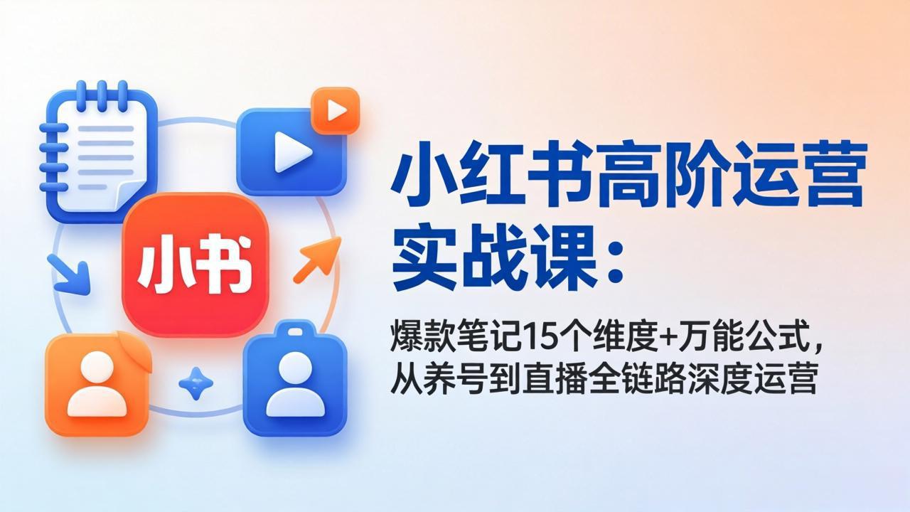 （17844期）小红书高阶运营实战课：爆款笔记15个维度+万能公式，从养号到直播全链路深度运营|无忧资源社