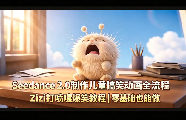 Seedance 2.0制作儿童搞笑动画全流程Zizi打喷嚏爆笑教程｜零基础也能做|无忧资源社