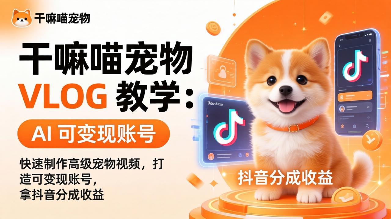 （17888期）干嘛喵宠物 VLOG 教学：AI 快速制作高级宠物视频，打造可变现账号，拿抖音分成收益|无忧资源社