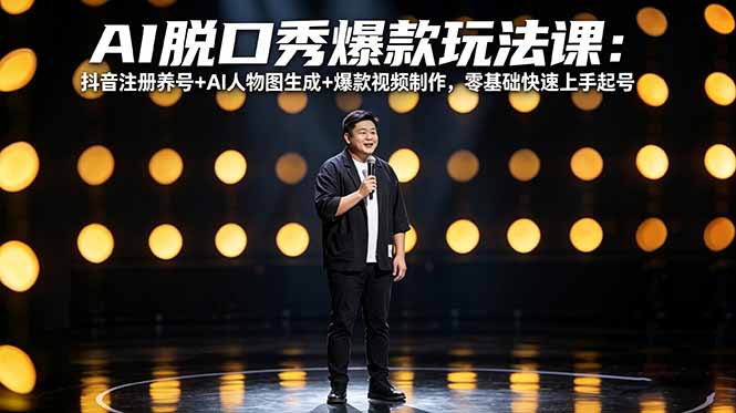 （18012期）AI脱口秀爆款玩法课：抖音注册养号+AI人物图生成+爆款视频制作，零基础快速上手起号|无忧资源社