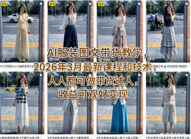 AI服装图文带货教学，2026年3月最新课程和技术，人人都可做带货达人，收益可观好变现|无忧资源社