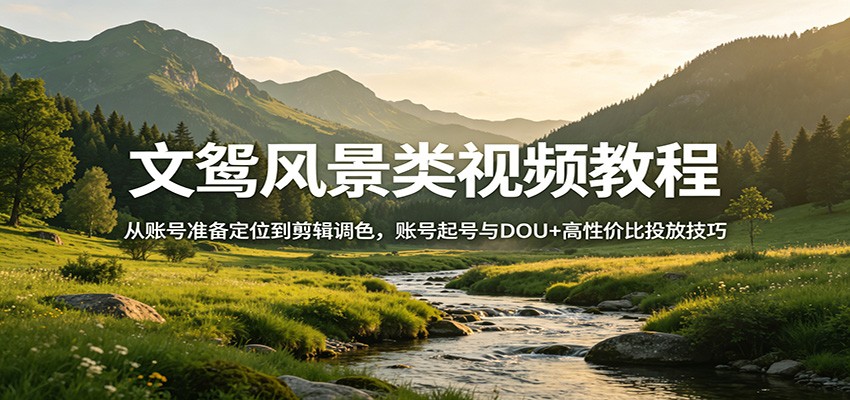 文鸳风景类视频教程：从账号准备定位到剪辑调色，账号起号与DOU+高性价比投放技巧|无忧资源社