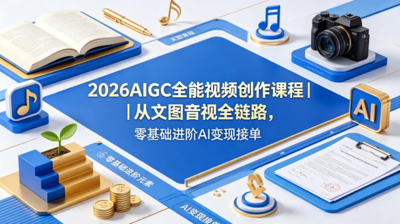 2026AIGC全能视频创作课程｜从文图音视全链路，零基础进阶AI变现接单|无忧资源社